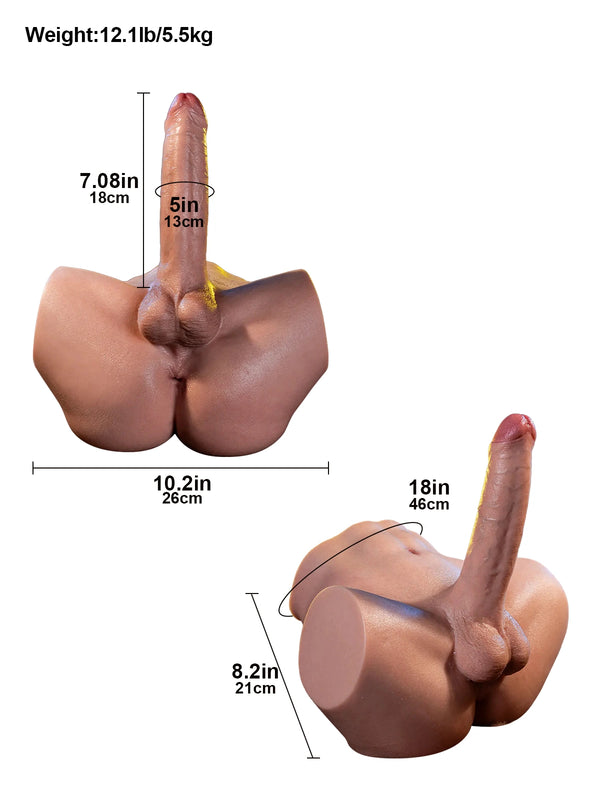 Kane  7" x 1.59" 12.1LB Silicone Male Sex Torso with Soft Dual-Layer 7 Dildo