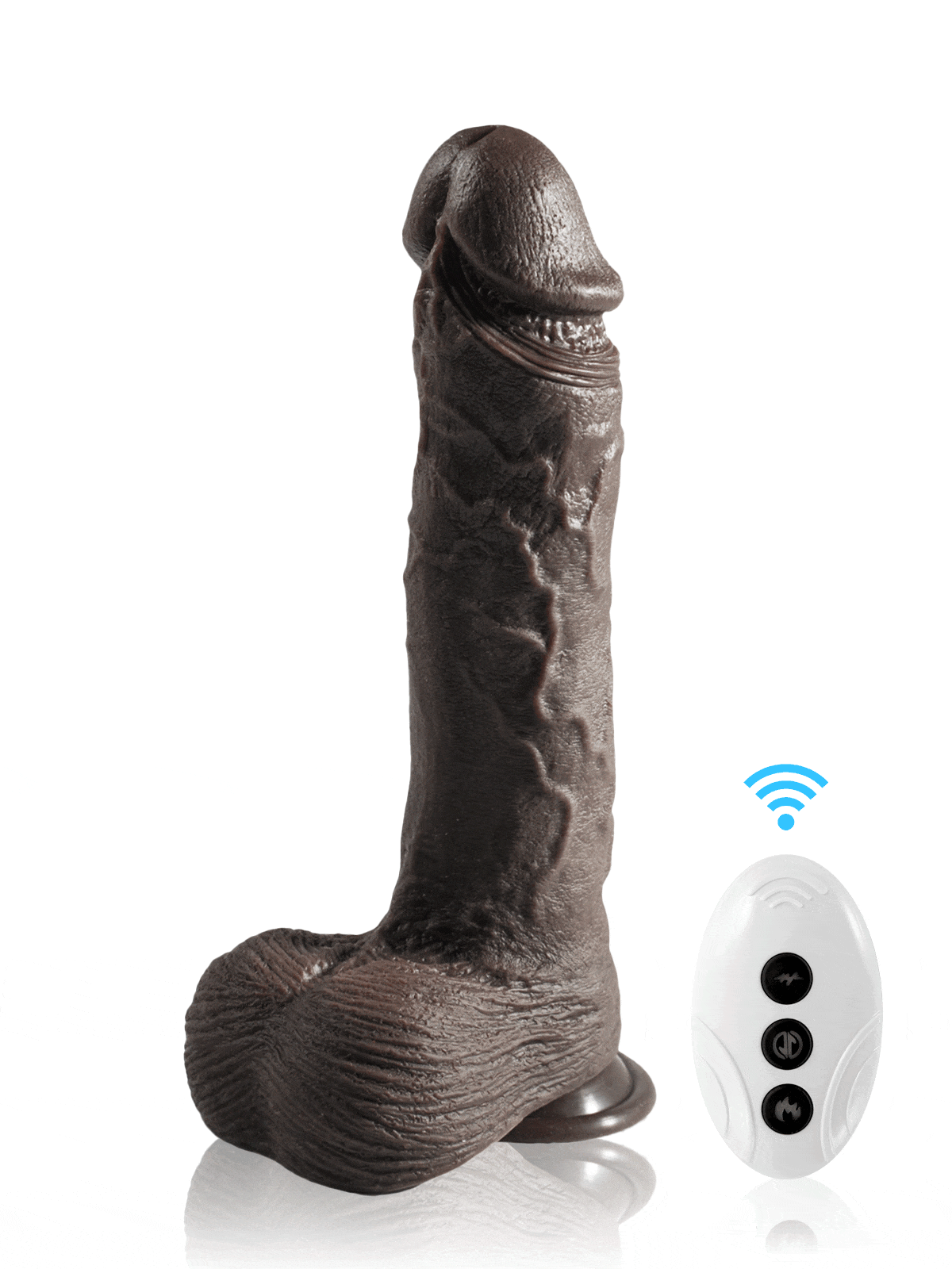 Adrian 10.4" x 2" Black Thrusting Vibrating Dildo Thick Real Skin Movable Balls
