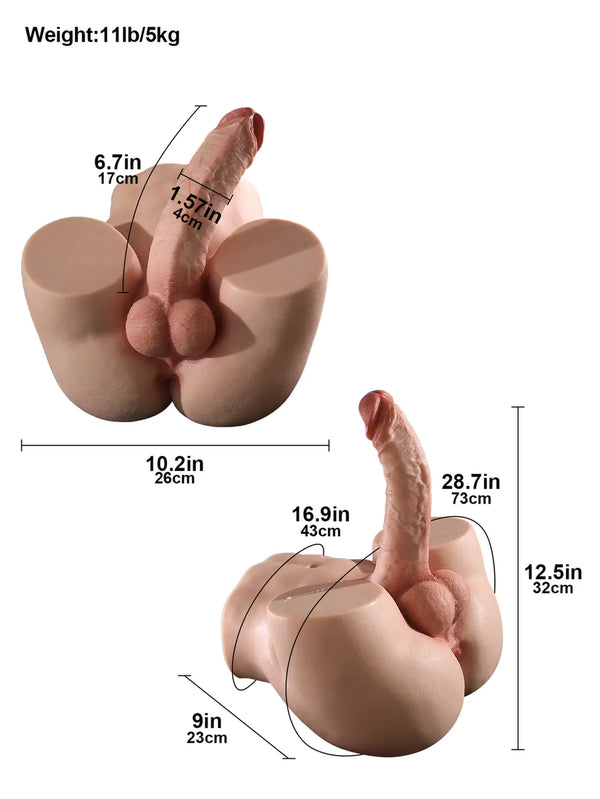 Asher  6.7" x 1.57" 11LB Silicone Male Sex Torso with 6.7 Ultra Realistic Dildo