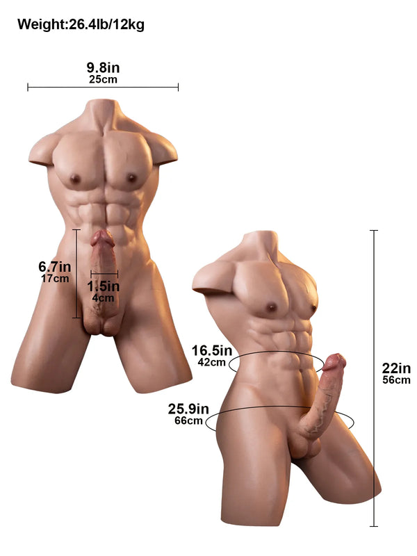 Lucas 6.7" x 1.5" 26.5LB Premium Silicone Muscular Male Sex Torso with 6.7 Realistic Dildo